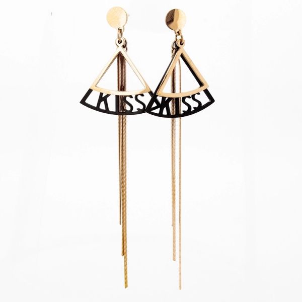 БИЖУТЕРИЯ - ОБЕЦИ - ВИНТ - СТОМАНА - ТРИЪГЪЛНИЦИ KISS Е671 - 2.4х8.1см ЗЛАТИСТО РОЗОВО И ЧЕРНО - ПАКЕТ 6 чифта