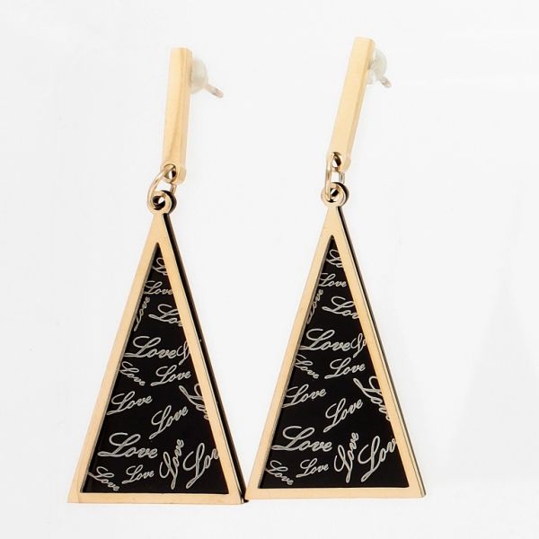 БИЖУТЕРИЯ - ОБЕЦИ - ВИНТ - СТОМАНА - ТРИЪГЪЛНИЦИ LOVE Е819 - 1.8х4.9см ЗЛАТИСТО РОЗОВО-ЧЕРНО-БЯЛО - 1 чифт