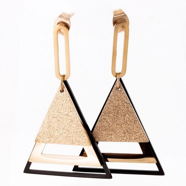 БИЖУТЕРИЯ - ОБЕЦИ - ВИНТ - СТОМАНА - ТРИЪГЪЛНИЦИ Е664 - 2.5х4.3см ЗЛАТИСТО РОЗОВО И ЧЕРНО - 1 чифт