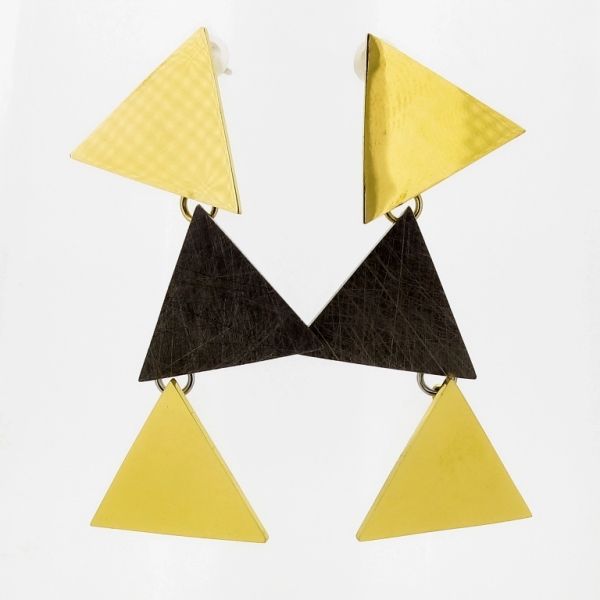 БИЖУТЕРИЯ - ОБЕЦИ - ВИНТ - СТОМАНА - ТРИЪГЪЛНИЦИ Е711 - 1.7х4.8см НИКЕЛ И ЗЛАТИСТО - 1 чифт