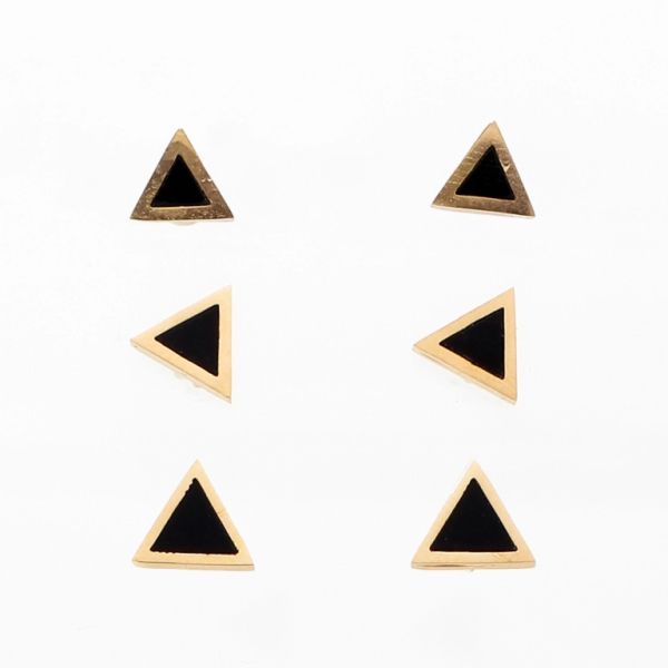 БИЖУТЕРИЯ - ОБЕЦИ - ВИНТ - СТОМАНА - ТРИЪГЪЛНИЦИ Е726 - 0.8х0.8см ЗЛАТИСТО РОЗОВО И ЧЕРНО - 3 чифта