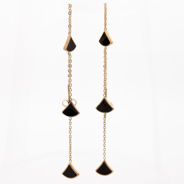 БИЖУТЕРИЯ - ОБЕЦИ - ВИНТ - СТОМАНА - ТРИЪГЪЛНИЦИ Е745 - 0.8х11.4см ЗЛАТИСТО РОЗОВО И ЧЕРНО - ПАКЕТ 6 чифта