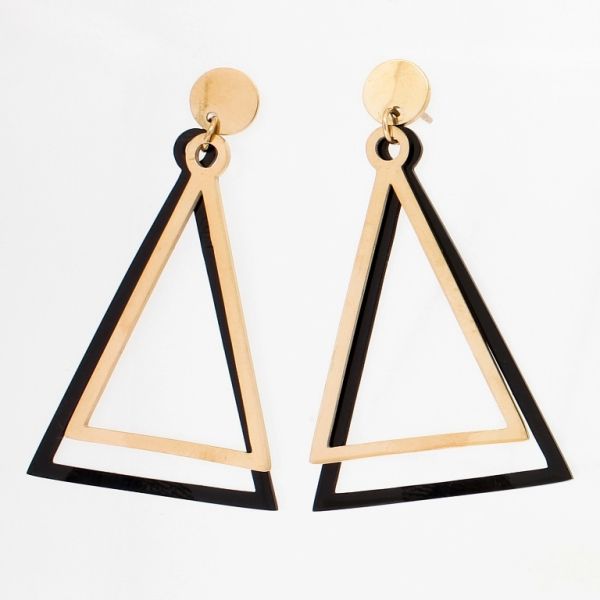 БИЖУТЕРИЯ - ОБЕЦИ - ВИНТ - СТОМАНА - ТРИЪГЪЛНИЦИ Е815 - 2.8х4.6см ЗЛАТИСТО РОЗОВО И ЧЕРНО - 1 чифт