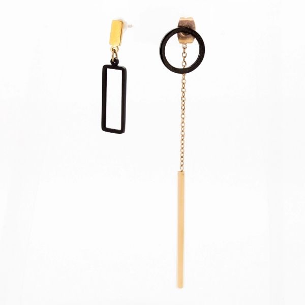 БИЖУТЕРИЯ - ОБЕЦИ - ВИНТ - СТОМАНА - ФИГУРИ Е672 - 1.0х6.0см ЗЛАТИСТО РОЗОВО И ЧЕРНО - ПАКЕТ 6 чифта