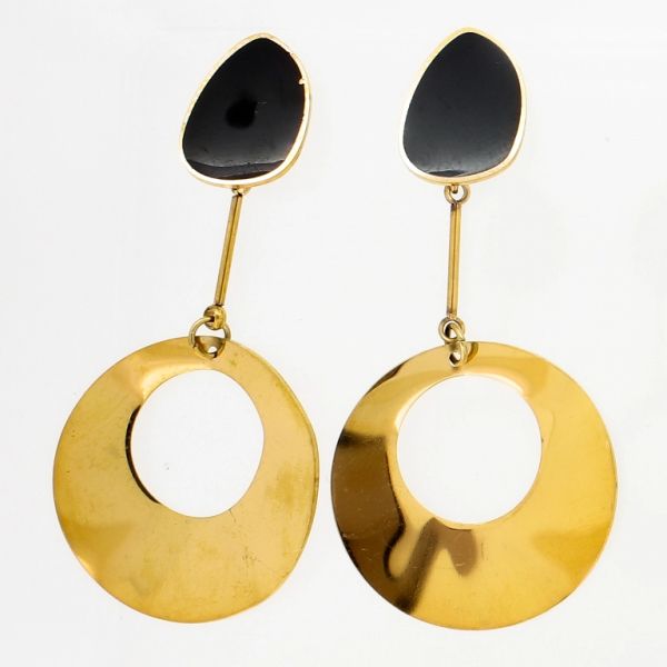 БИЖУТЕРИЯ - ОБЕЦИ - ВИНТ - СТОМАНА - ФОРМА И КРЪГ Е809 - 2.5х5.7см ЗЛАТИСТО РОЗОВО И ЧЕРНО - ПАКЕТ 6 чифта