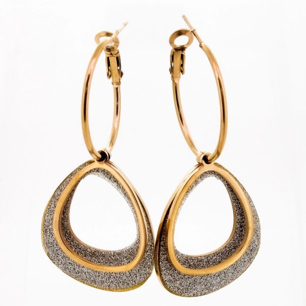 БИЖУТЕРИЯ - ОБЕЦИ - ВИНТ - СТОМАНА - ХАЛКА И КАПКИ Е820 - 2.5х5.4см ЗЛАТИСТО РОЗОВО И СИВО - 1 чифт