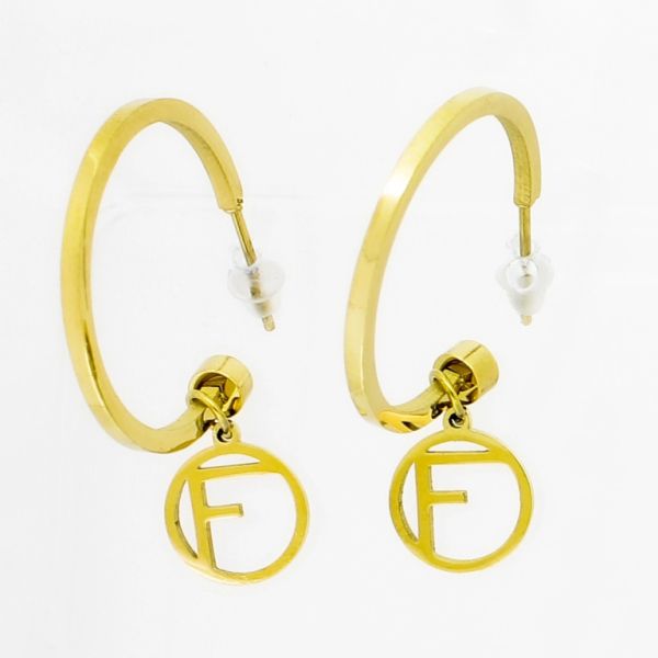 БИЖУТЕРИЯ - ОБЕЦИ - ВИНТ - СТОМАНА - ХАЛКА С БУКВА F Е766 - 2.3х3.6см ЗЛАТИСТО - 1 чифт