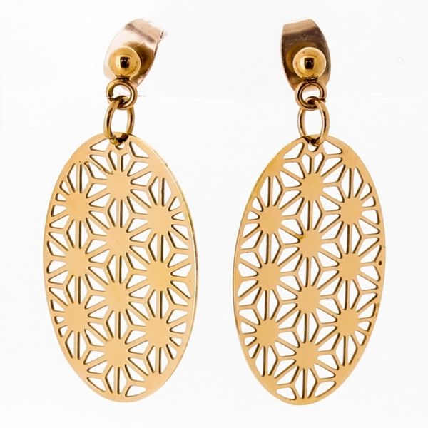 БИЖУТЕРИЯ - ОБЕЦИ - ВИНТ - СТОМАНА - ЦВЕТЯ Е655 - 1.6х3.2см ЗЛАТИСТО РОЗОВО - ПАКЕТ 6 чифта