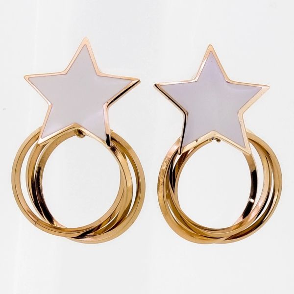 БИЖУТЕРИЯ - ОБЕЦИ - ВИНТ - СТОМАНА И ЕМАЙЛ - ЗВЕЗДА Е701 - 1.8х2.9см ЗЛАТИСТО РОЗОВО И БЯЛО - 1 чифт