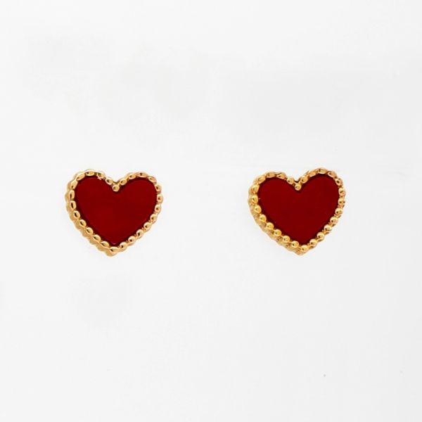 БИЖУТЕРИЯ - ОБЕЦИ - ВИНТ - СТОМАНА И ЕМАЙЛ - СЪРЦЕ Е791 - 1.0х0.9см ЗЛАТИСТО РОЗОВО И ЧЕРВЕНО - 1 чифт