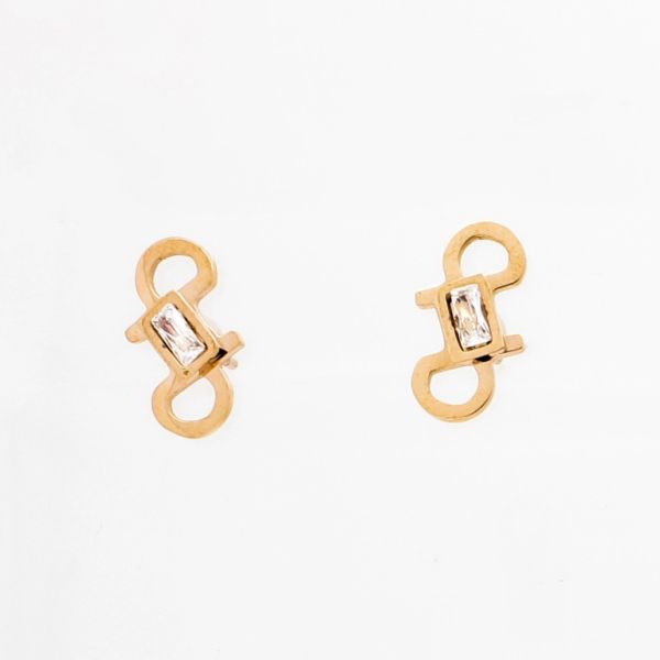 JEWELRY - EARRINGS - SCREW - STAINLESS STEEL AND CRYSTALS - Е723 - 0.7x1.3cm ROSE GOLD AND WHITE - PACKAGE 6 pairs