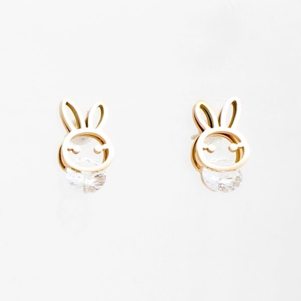 JEWELRY - EARRINGS - SCREW - STAINLESS STEEL AND CRYSTALS - RABBIT Е754 - 0.8x1.5cm ROSE GOLD AND WHITE - PACKAGE 6 pairs