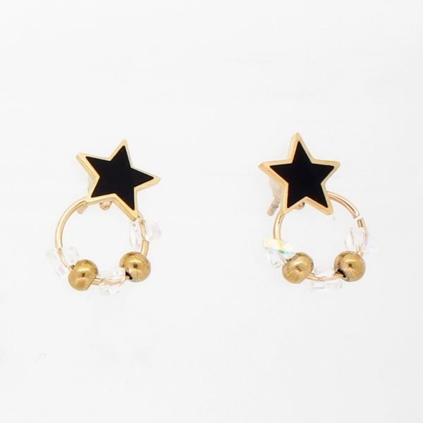 БИЖУТЕРИЯ - ОБЕЦИ - ВИНТ - СТОМАНА И КРИСТАЛИ - ЗВЕЗДА И ТОПЧЕТА Е752 - 1.2х1.8см ЗЛАТИСТО РОЗОВО-ЧЕРНО-БЯЛО (АВ) - 1 чифт