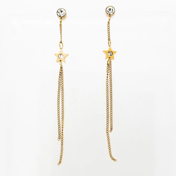 JEWELRY - EARRINGS - SCREW - STAINLESS STEEL AND CRYSTALS - STARS Е821 - 0.6x6.4cm ROSE GOLD AND WHITE - PACKAGE 6 pairs