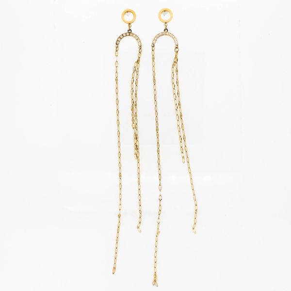 JEWELRY - EARRINGS - SCREW - STAINLESS STEEL AND CRYSTALS - SEMI-CIRCLE WITH CHAINS Е788 - 1.4x15cm ROSE GOLD AND WHITE - PACKAGE 6 pairs