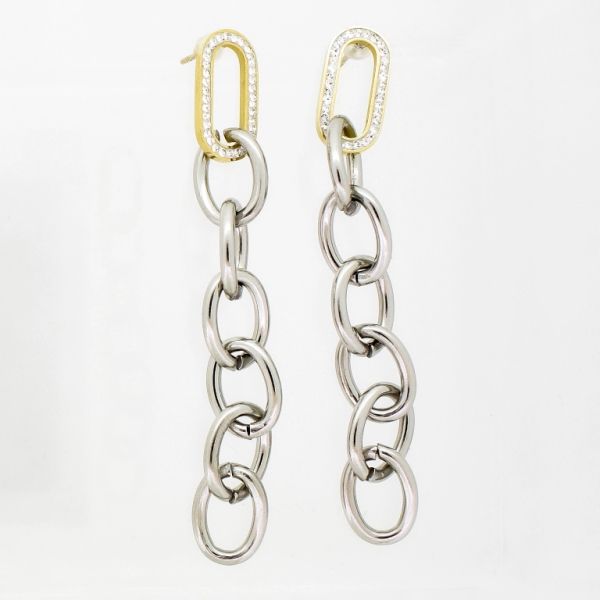 JEWELRY - EARRINGS - SCREW - STAINLESS STEEL AND CRYSTALS - CHAIN Е756 - 0.9x7.3cm GOLD-NICKEL-WHITE - PACKAGE 6 pairs