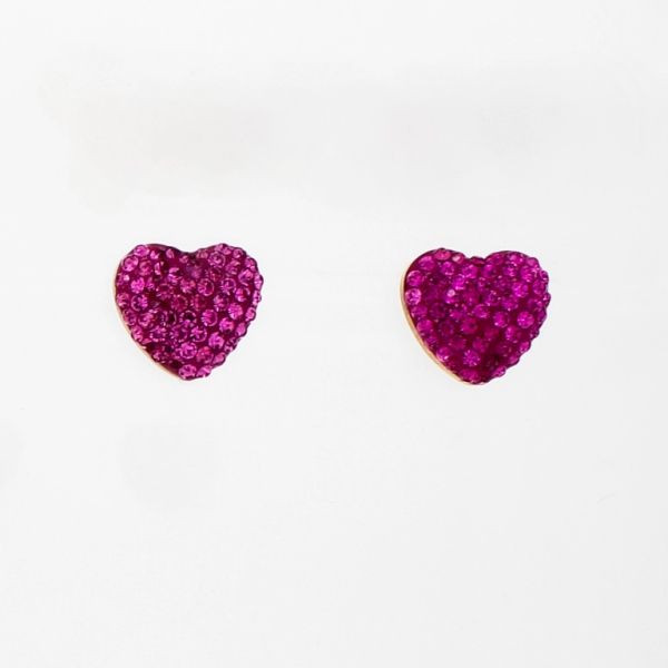 JEWELRY - EARRINGS - SCREW - STAINLESS STEEL AND CRYSTALS - HEART Е790 - 1.1x1.0cm ROSE GOLD AND CYCLAMEN - PACKAGE 6 pairs