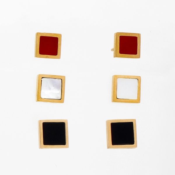 JEWELRY - EARRINGS - SCREW - STAINLESS STEEL AND MIX - SQUARES Е831 - 0.8x0.8cm ROSE GOLD AND MIX - PACKAGE 6x3 pairs