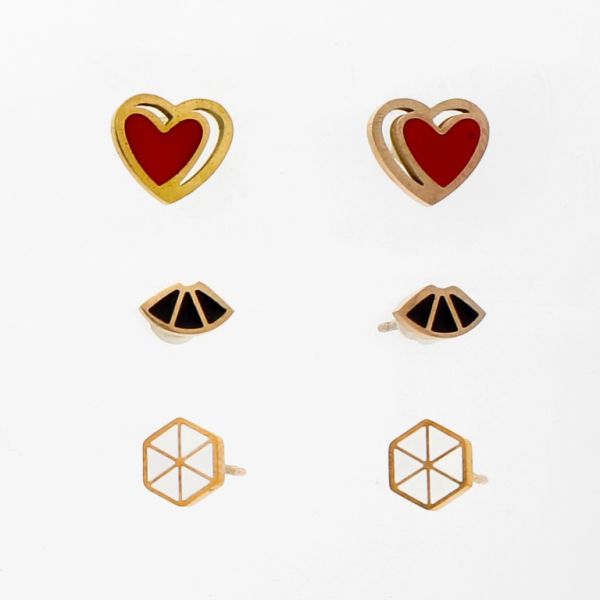 JEWELRY - EARRINGS - SCREW - STAINLESS STEEL AND MIX - MIX Е832 - 0.9x0.8cm ROSE GOLD AND MIX - PACKAGE 6x3 pairs