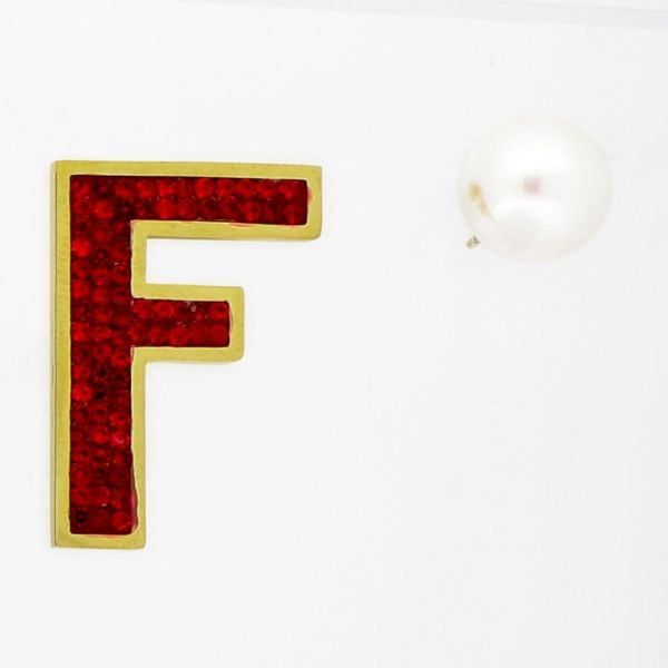 JEWELRY - EARRINGS - SCREW - STAINLESS STEEL AND PEARLS - LETTER F AND BALL Е826 - 1.8x2.6cm ROSE GOLD-ECRU-RED - PACKAGE 6 pairs