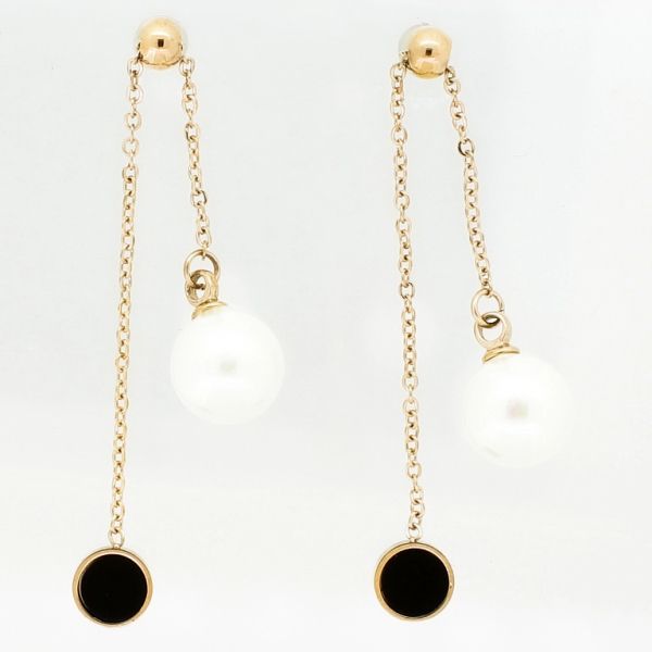 JEWELRY - EARRINGS - SCREW - STAINLESS STEEL AND PEARLS - CIRCLE AND BALL Е825 - 0.8x4.5cm ROSE GOLD AND ECRU - PACKAGE 6 pairs
