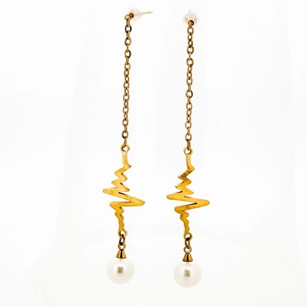 JEWELRY - EARRINGS - SCREW - STAINLESS STEEL AND PEARLS - PULSE Е718 - 1.2x7.6cm ROSE GOLD AND WHITE - PACKAGE 6 pairs