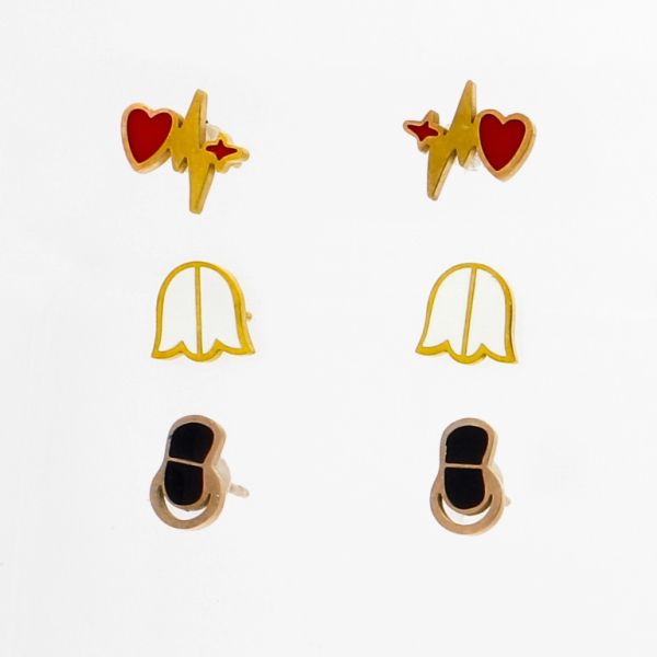 БИЖУТЕРИЯ - ОБЕЦИ - ВИНТ - СТОМАНА И РЕЗИН - МИКС Е764 - 0.9х0.8см ЗЛАТИСТО РОЗОВО-БЯЛО-ЧЕРВЕНО-ЧЕРНО - 3 чифта