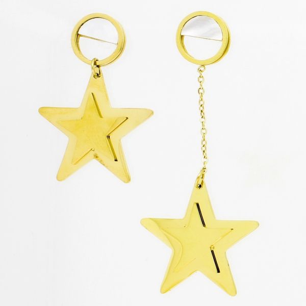 БИЖУТЕРИЯ - ОБЕЦИ - ВИНТ - СТОМАНА И СЕДЕФ - КРЪГ И ЗВЕЗДА Е828 - 2.1х5.0см ЗЛАТИСТО И БЯЛО - ПАКЕТ 6 чифта