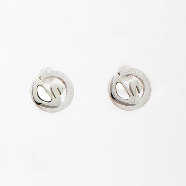 БИЖУТЕРИЯ - ОБЕЦИ - ВИНТ - СТОМАНА И СЕДЕФ - КРЪГ С ЛЕБЕД LOVE Е794 - 1.0см НИКЕЛ И БЯЛО - 1 чифт