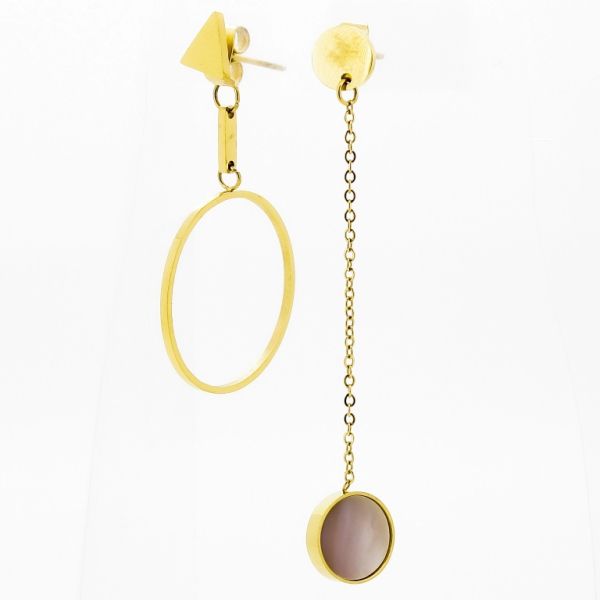 БИЖУТЕРИЯ - ОБЕЦИ - ВИНТ - СТОМАНА И СЕДЕФ - КРЪГОВЕ Е762 - 2.2х6.0см ЗЛАТИСТО И БЯЛО - ПАКЕТ 6 чифта