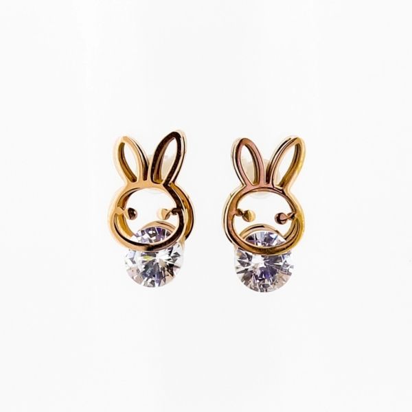 БИЖУТЕРИЯ - ОБЕЦИ - ВИНТ - СТОМАНА И ЦИРКОН - ЗАЕК Е692 - 0.7х1.5см ЗЛАТИСТО РОЗОВО И БЯЛО - 1 чифт