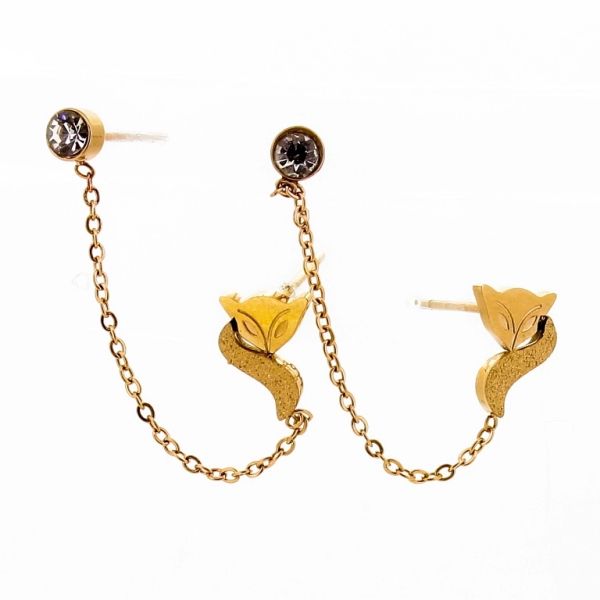 БИЖУТЕРИЯ - ОБЕЦИ - ВИНТ - СТОМАНА И ЦИРКОН - КОТКА Е693 - 0.6х2.7см ЗЛАТИСТО РОЗОВО И БЯЛО - ПАКЕТ 6 чифта