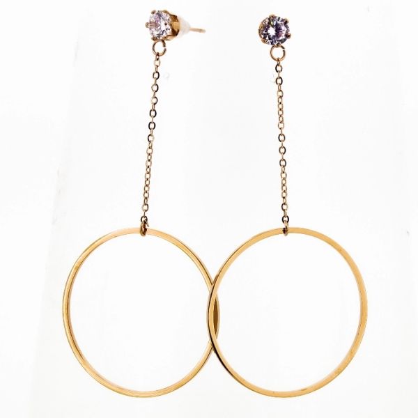 БИЖУТЕРИЯ - ОБЕЦИ - ВИНТ - СТОМАНА И ЦИРКОН - КРЪГ Е696 - 2.9х6.6см ЗЛАТИСТО И БЯЛО - 1 чифт