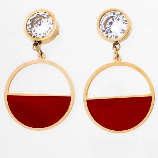 БИЖУТЕРИЯ - ОБЕЦИ - ВИНТ - СТОМАНА И ЦИРКОН - КРЪГ Е721 - 2.0х3.5см ЗЛАТИСТО РОЗОВО-ЧЕРВЕНО-БЯЛО - 1 чифт