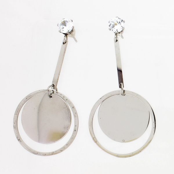 БИЖУТЕРИЯ - ОБЕЦИ - ВИНТ - СТОМАНА И ЦИРКОН - КРЪГОВЕ Е787 - 2.6х5.4см НИКЕЛ И БЯЛО - ПАКЕТ 6 чифта