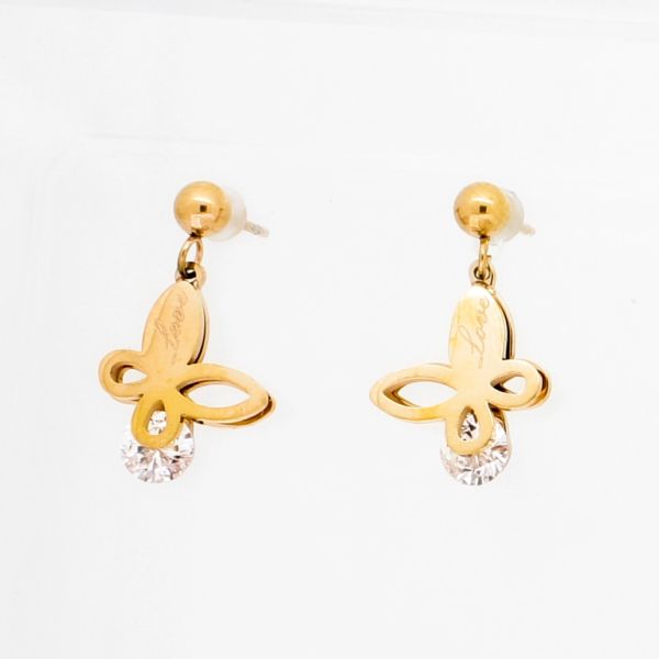 БИЖУТЕРИЯ - ОБЕЦИ - ВИНТ - СТОМАНА И ЦИРКОН - ПЕПЕРУДА Е785 - 1.2х2.2см ЗЛАТИСТО РОЗОВО И БЯЛО - 1 чифт