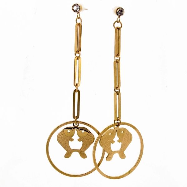 БИЖУТЕРИЯ - ОБЕЦИ - ВИНТ - СТОМАНА И ЦИРКОН - РИБИ КОЯ Е694 - 2.5х7.6см ЗЛАТИСТО РОЗОВО И БЯЛО - ПАКЕТ 6 чифта