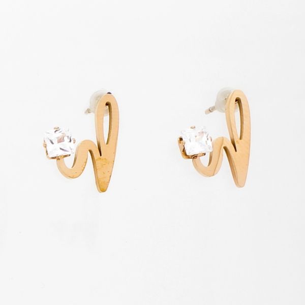 БИЖУТЕРИЯ - ОБЕЦИ - ВИНТ - СТОМАНА И ЦИРКОН - ФОРМА Е786 - 1.1х1.5см ЗЛАТИСТО РОЗОВО И БЯЛО - 1 чифт