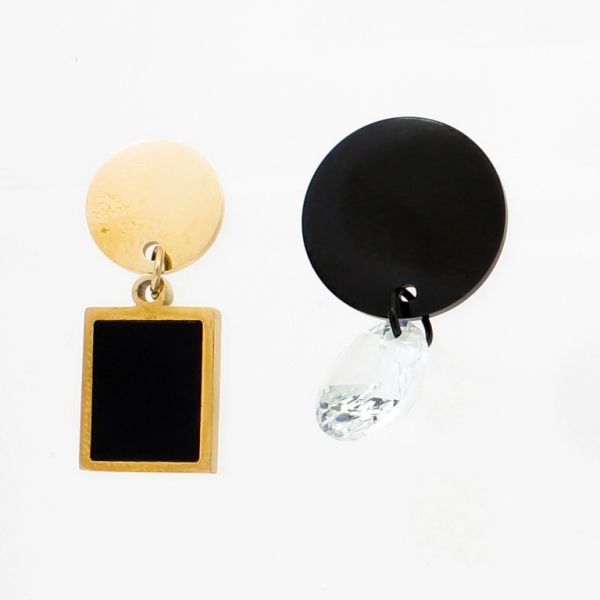 БИЖУТЕРИЯ - ОБЕЦИ - ВИНТ - СТОМАНА И ЦИРКОН - ФОРМИ Е722 - 1.5х2.5см ЗЛАТИСТО РОЗОВО И ЧЕРНО - 1 чифт