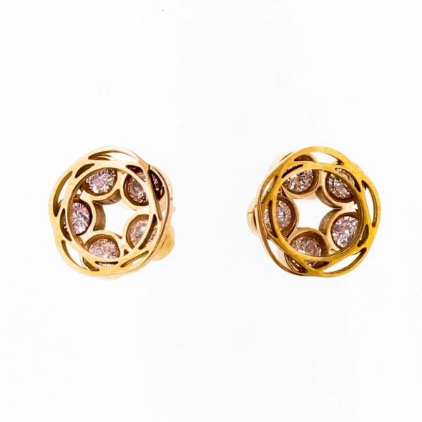 БИЖУТЕРИЯ - ОБЕЦИ - ВИНТ - СТОМАНА И ЦИРКОН - ЦВЕТЕ Е691 - 1.2х1.2см ЗЛАТИСТО РОЗОВО И БЯЛО - ПАКЕТ 6 чифта