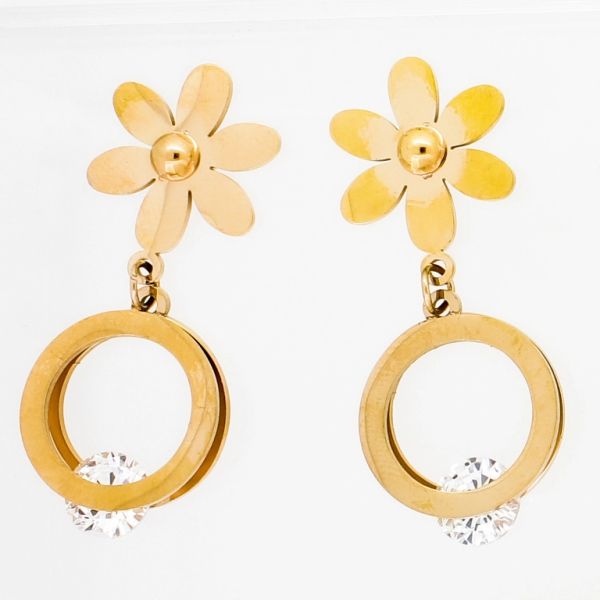 БИЖУТЕРИЯ - ОБЕЦИ - ВИНТ - СТОМАНА И ЦИРКОН - ЦВЕТЕ Е822 - 1.6х4.0см ЗЛАТИСТО РОЗОВО И БЯЛО - 1 чифт