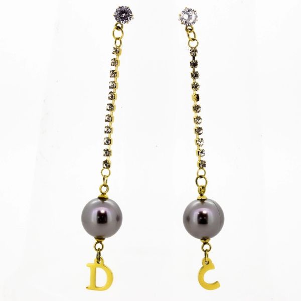 БИЖУТЕРИЯ - ОБЕЦИ - ВИНТ - СТОМАНА С КРИСТАЛИ И ПЕРЛИ - БУКВИ Е698 - 1.2х8.0см ЗЛАТИСТО-СИВО-БЯЛО - ПАКЕТ 6 чифта