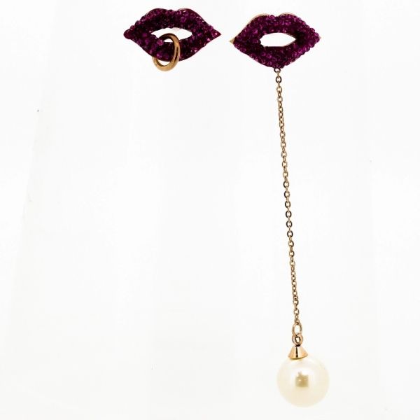 БИЖУТЕРИЯ - ОБЕЦИ - ВИНТ - СТОМАНА С КРИСТАЛИ И ПЕРЛИ - УСТНИ Е699 - 1.8х7.5см ЗЛАТИСТО РОЗОВО-ЦИКЛАМА-БЯЛО - ПАКЕТ 6 чифта