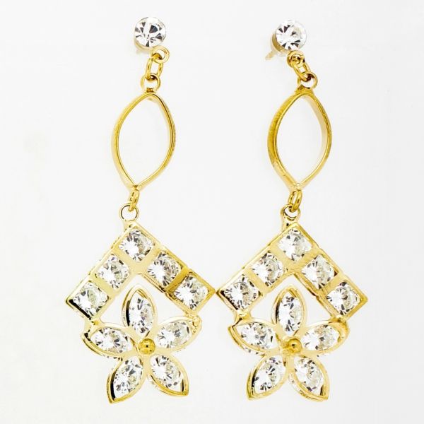 БИЖУТЕРИЯ - ОБЕЦИ - ВИНТ - ЦИРКОН - ЕЛИПСА И ЦВЕТЕ Е847 - 2.1х5.4см ЗЛАТИСТО И БЯЛО - ПАКЕТ 6 чифта