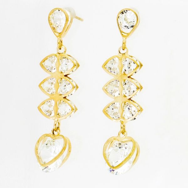 БИЖУТЕРИЯ - ОБЕЦИ - ВИНТ - ЦИРКОН - ЕЛИПСИ И СЪРЦЕ Е844 - 1.1х4.6см ЗЛАТИСТО И БЯЛО -1 чифт