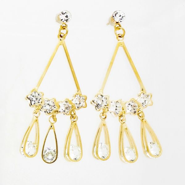 БИЖУТЕРИЯ - ОБЕЦИ - ВИНТ - ЦИРКОН - ЗВЕЗДИ И КАПКИ Е848 - 2.2х5.5см ЗЛАТИСТО И БЯЛО -1 чифт