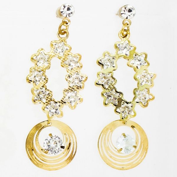 БИЖУТЕРИЯ - ОБЕЦИ - ВИНТ - ЦИРКОН - ЗВЕЗДИ И КРЪГ Е833 - 1.7х5.0см ЗЛАТИСТО И БЯЛО -1 чифт