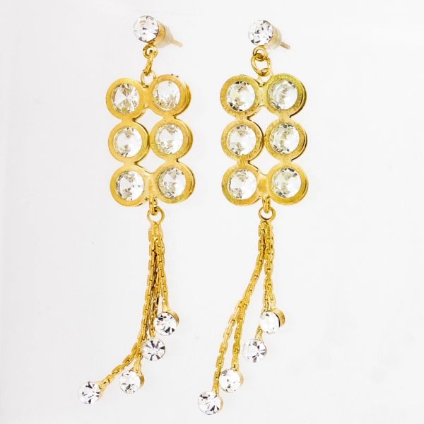 БИЖУТЕРИЯ - ОБЕЦИ - ВИНТ - ЦИРКОН - КРЪГОВЕ Е845 - 1.4х6.7см ЗЛАТИСТО И БЯЛО - ПАКЕТ 6 чифта