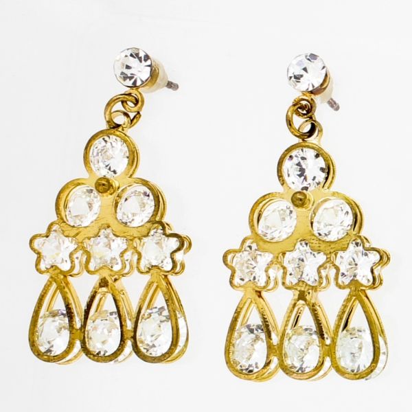 БИЖУТЕРИЯ - ОБЕЦИ - ВИНТ - ЦИРКОН - КРЪГОВЕ И КАПКИ Е849 - 1.8х3.5см ЗЛАТИСТО И БЯЛО - ПАКЕТ 6 чифта