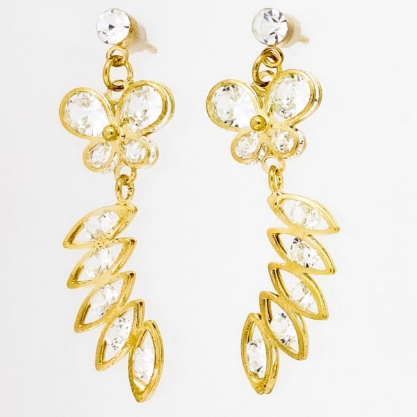 БИЖУТЕРИЯ - ОБЕЦИ - ВИНТ - ЦИРКОН - ПЕПЕРУДА И ЕЛИПСИ Е854 - 1.6х4.5см ЗЛАТИСТО И БЯЛО - ПАКЕТ 6 чифта